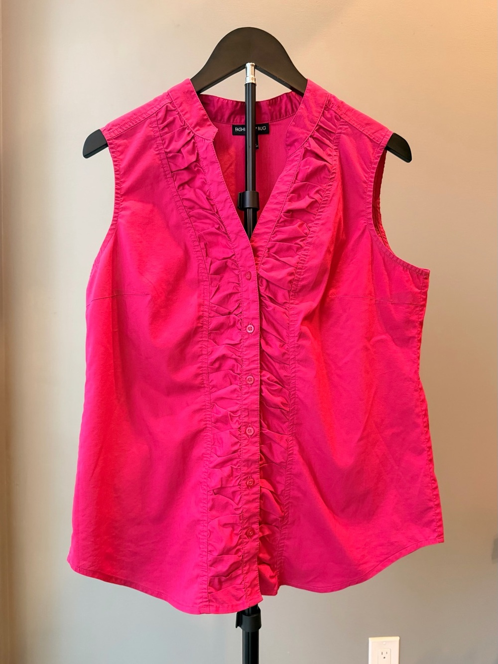 Fashion Bug Sleeveless Ruffle Button Blouse Office Y2K 90s Business Barbie L